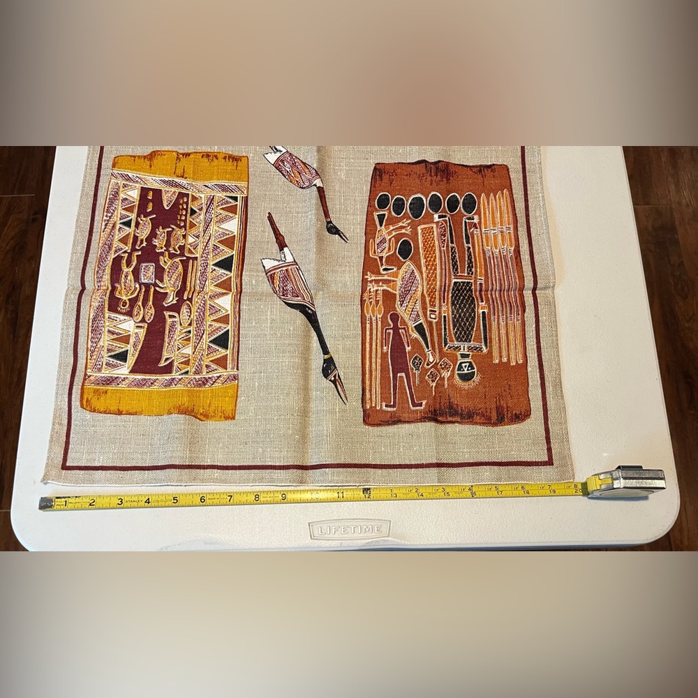 Vintage Aboriginal Art 1974 Calendar Tea Towel in Brown and Tan Pure Linen - Picture 10 of 10
